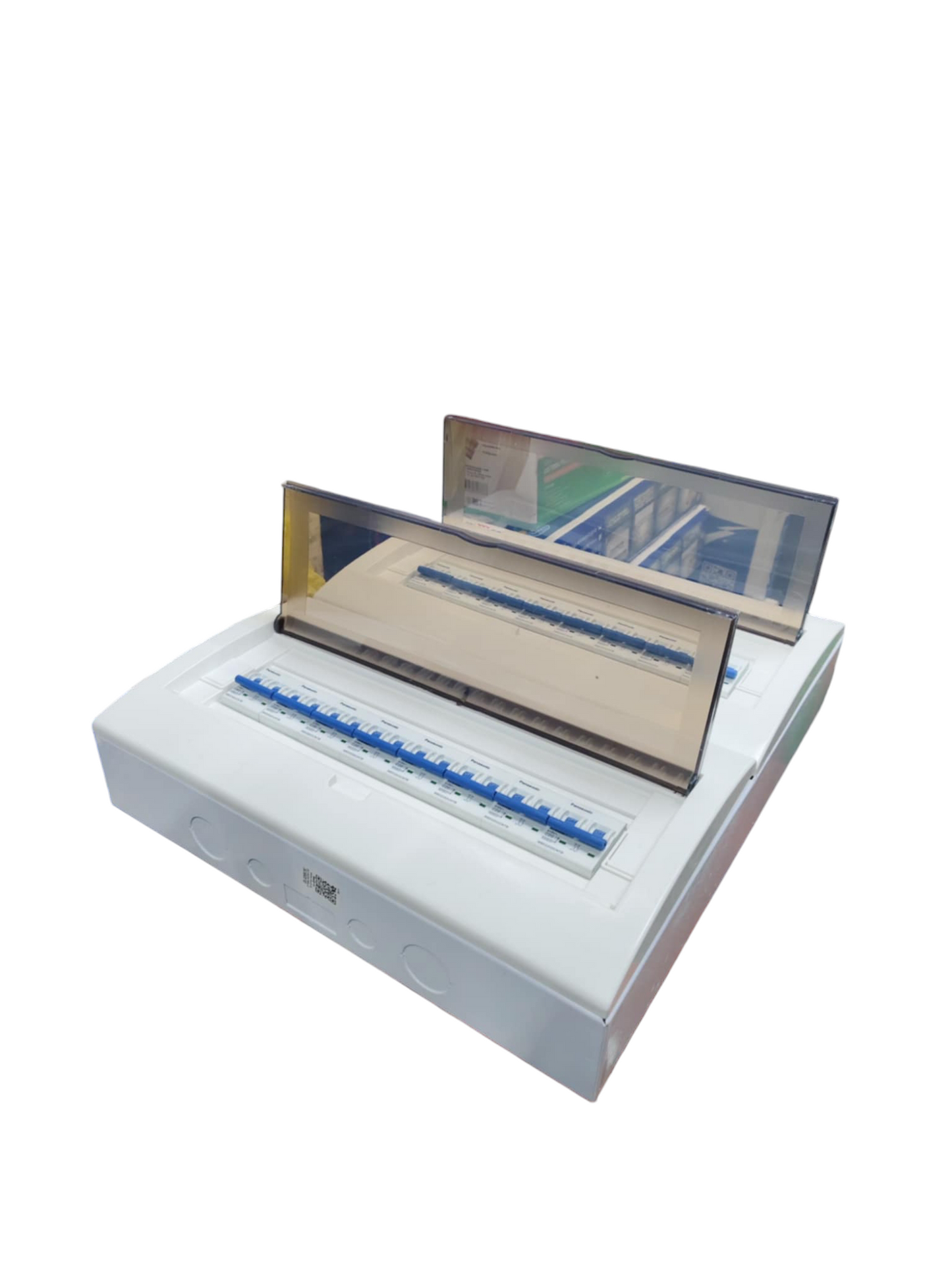 Panel Box with 15 Bus Bar 2 Pole Panasonic Breakers white electrical distribution box with transparent cover