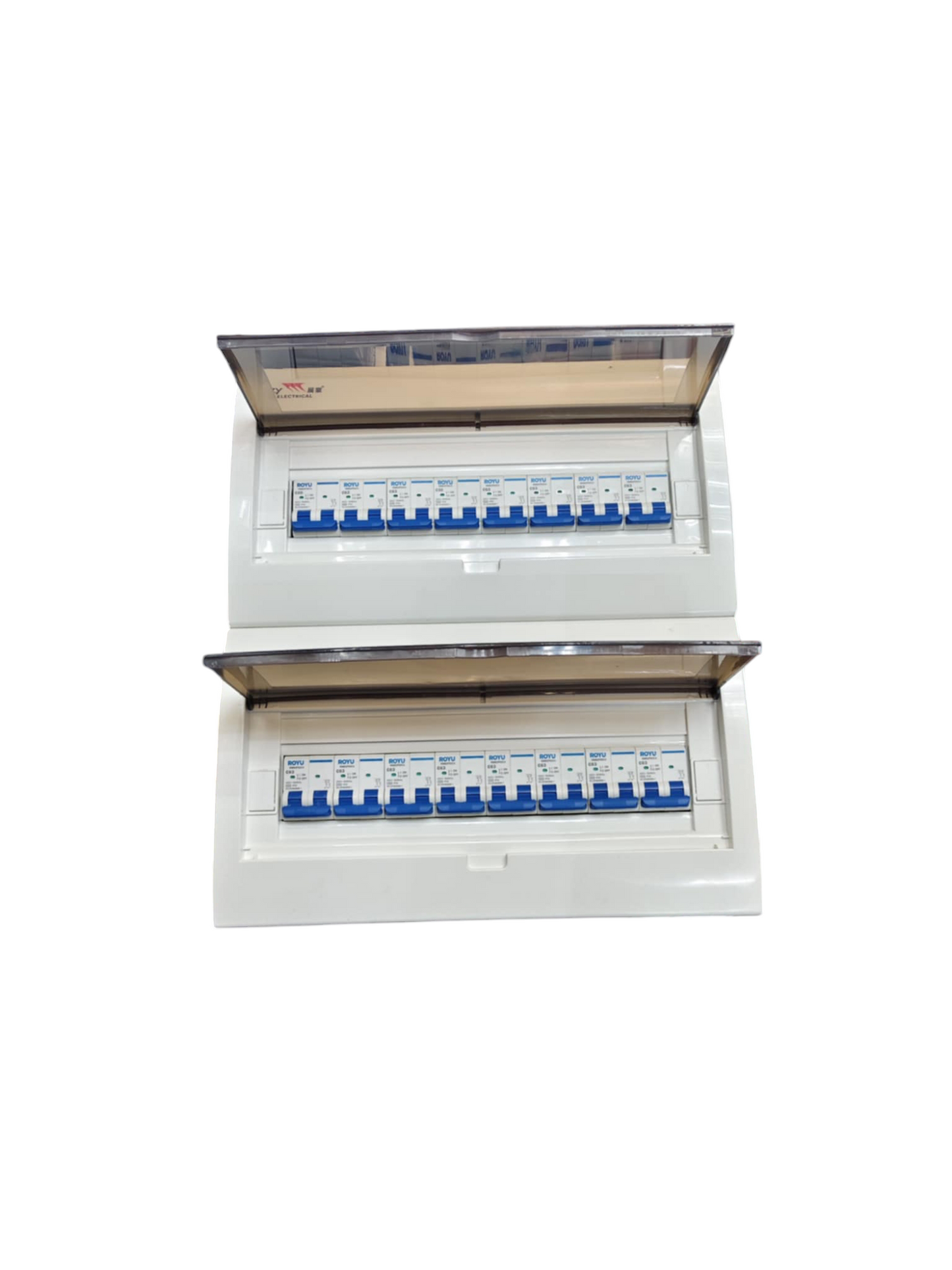 Panel Box with 15 Bus Bar 2 Pole Royu Breakers electrical distribution unit with blue switches