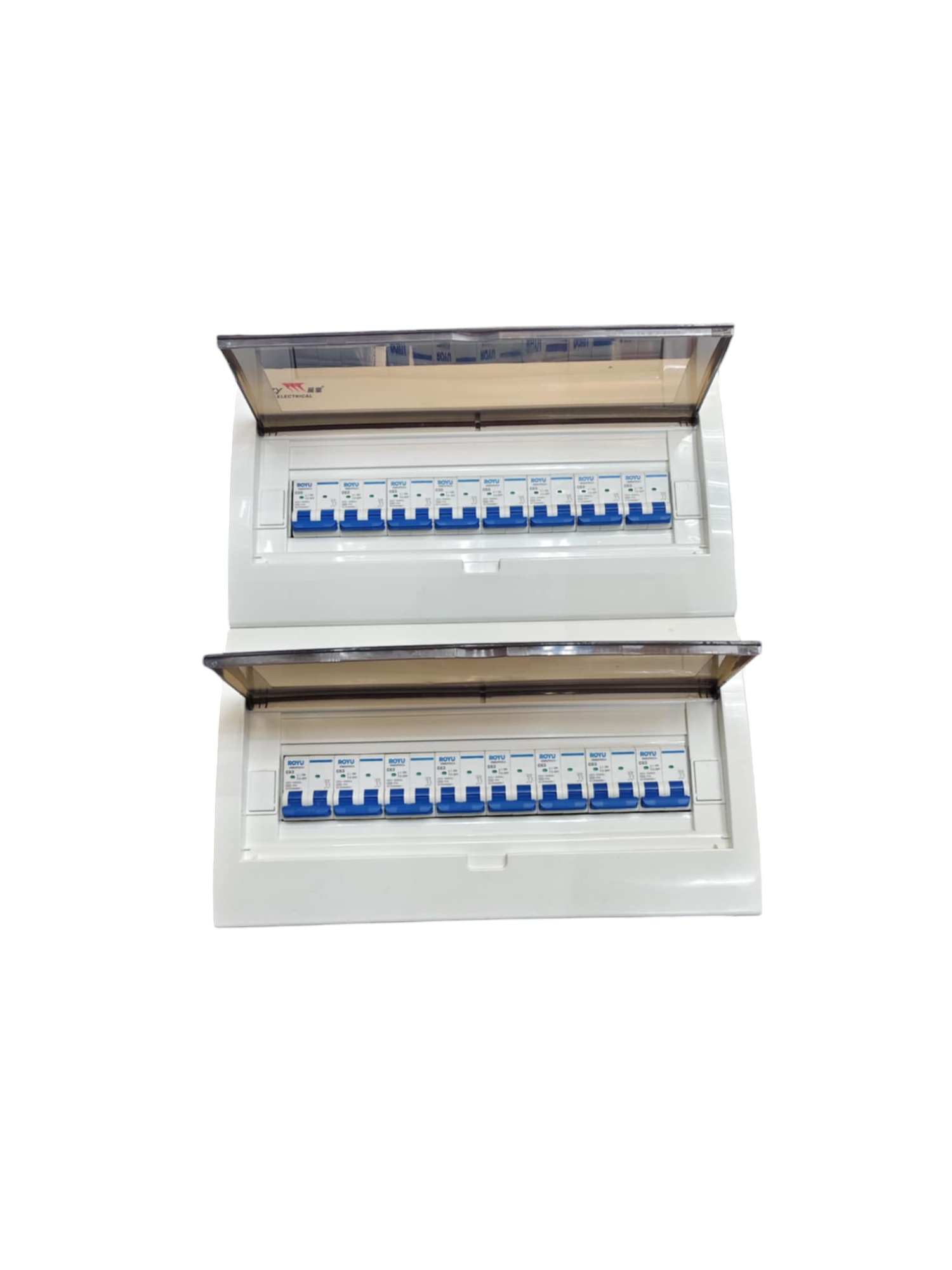 Panel Box with 15 Bus Bar 2 Pole Royu Breakers electrical distribution unit with blue switches