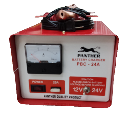 Panther Battery Charger 24A 12V red and white with analog ammeter and power switch