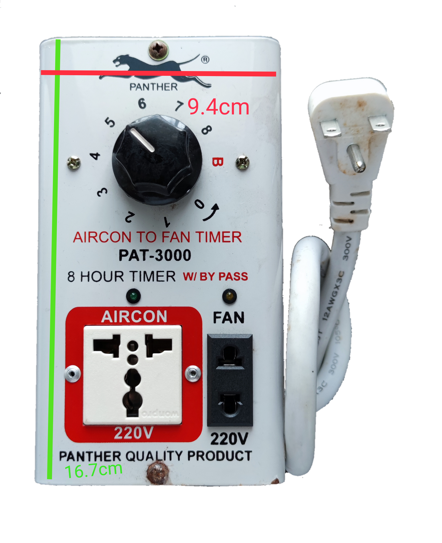 Panther Aircon to Fan Timer PAT-3000 with 8 hour timer and 220V power sockets and switch