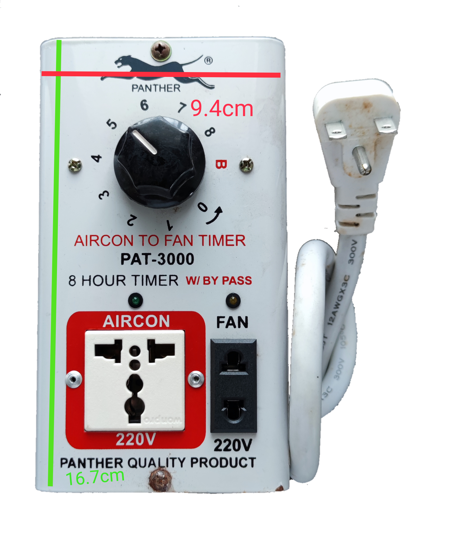 Panther Aircon to Fan Timer PAT-3000 with 8 hour timer and 220V power sockets and switch