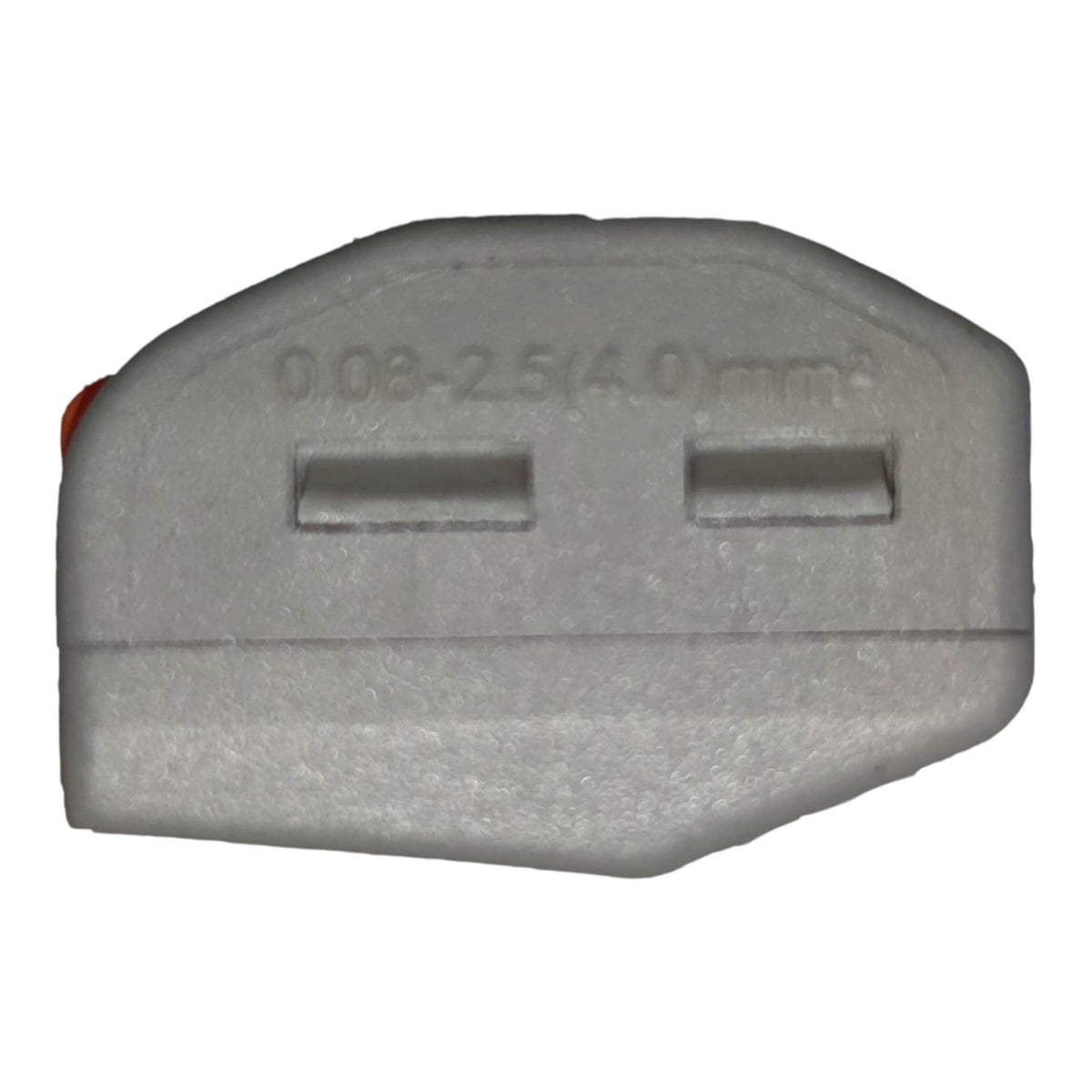 Gray plastic component with measurement markings on a white background