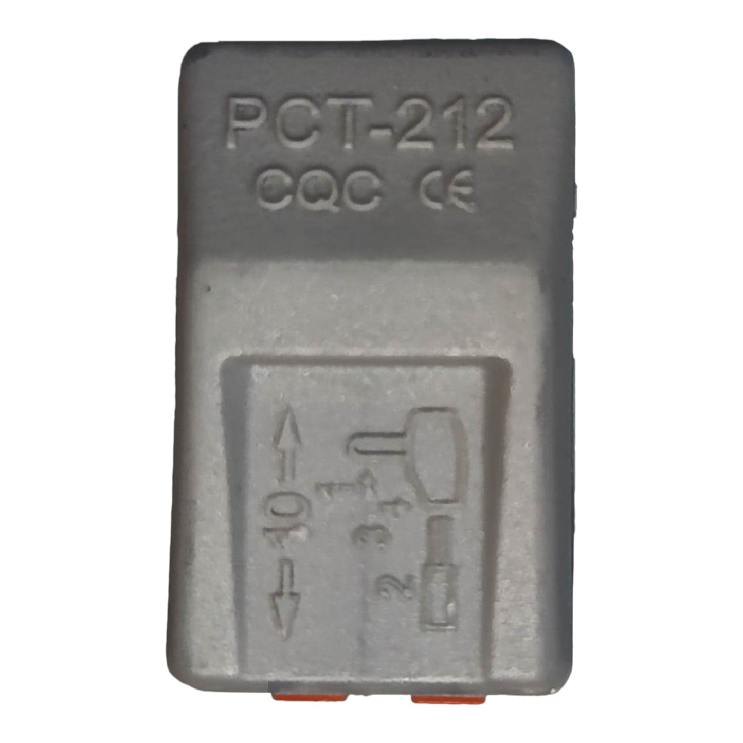 Gray rectangular component with 'PCT-212', 'CQC', and 'CE' markings on a white background.