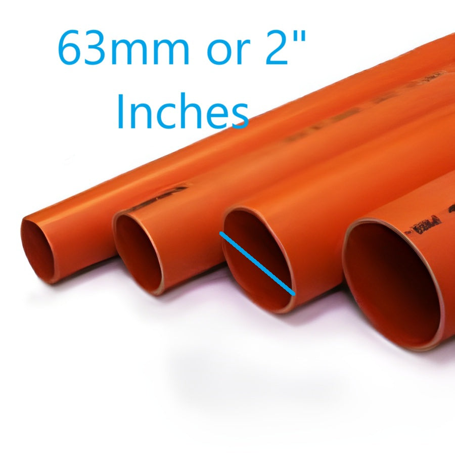63mm PVC Electrical Pipes Permaline in orange by Atlanta displayed in a row on white background