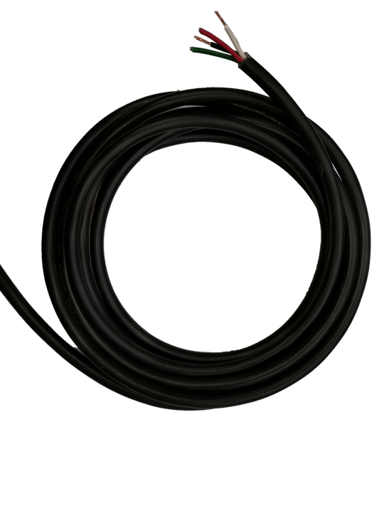 Coiled Phelps Dodge royal cord 0.75mm 4 core wire with black insulation and exposed colored cores