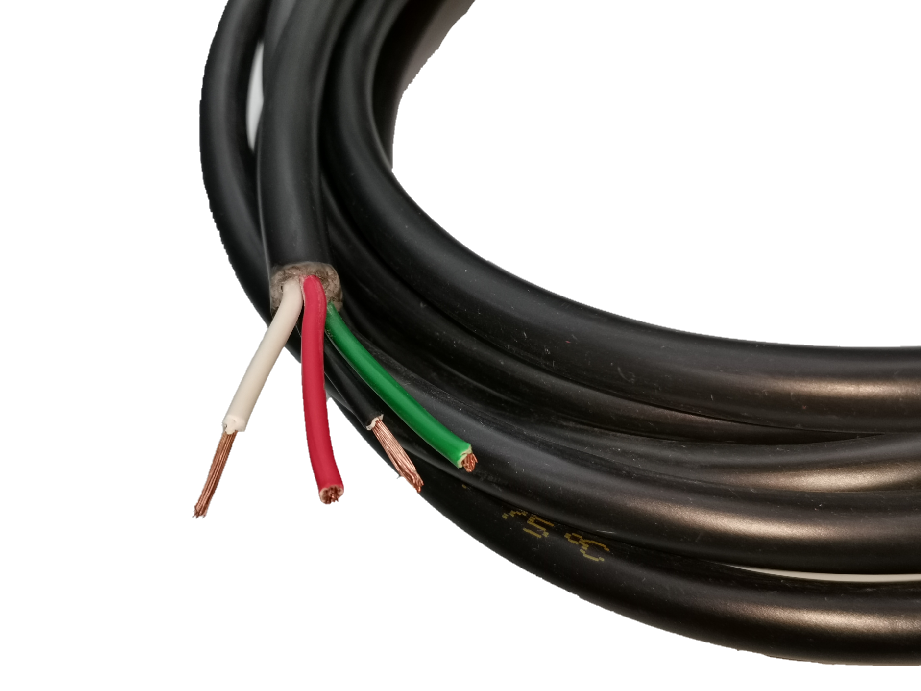 Phelps Dodge royal cord 0.75mm 4 core electrical wire with black outer insulation and exposed colored copper wires