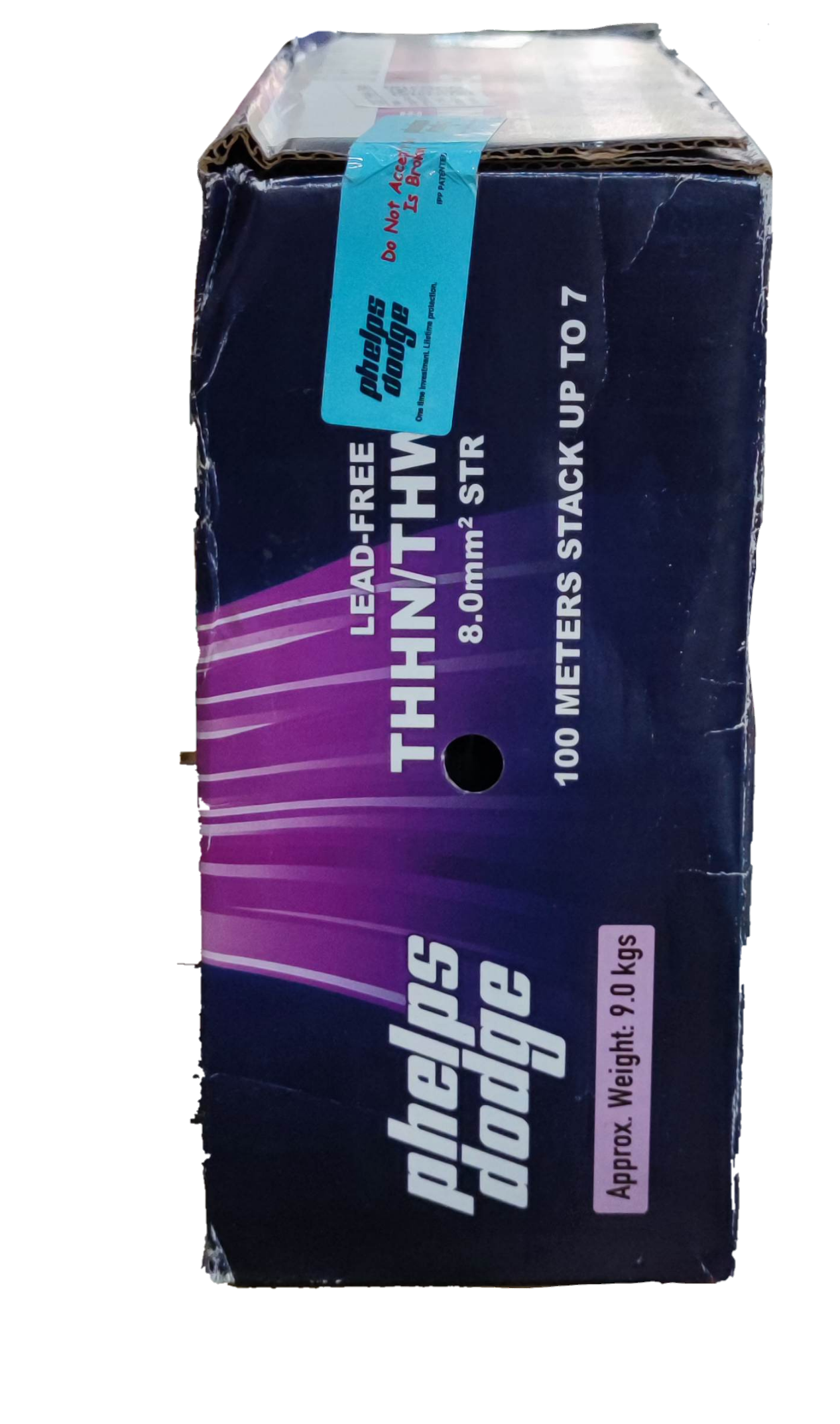 Phelps Dodge box containing THWN Stranded AWG 8 Green electrical wire 100 meters