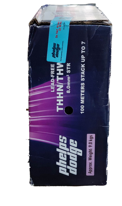 Phelps Dodge box containing THWN Stranded AWG 8 Green electrical wire 100 meters