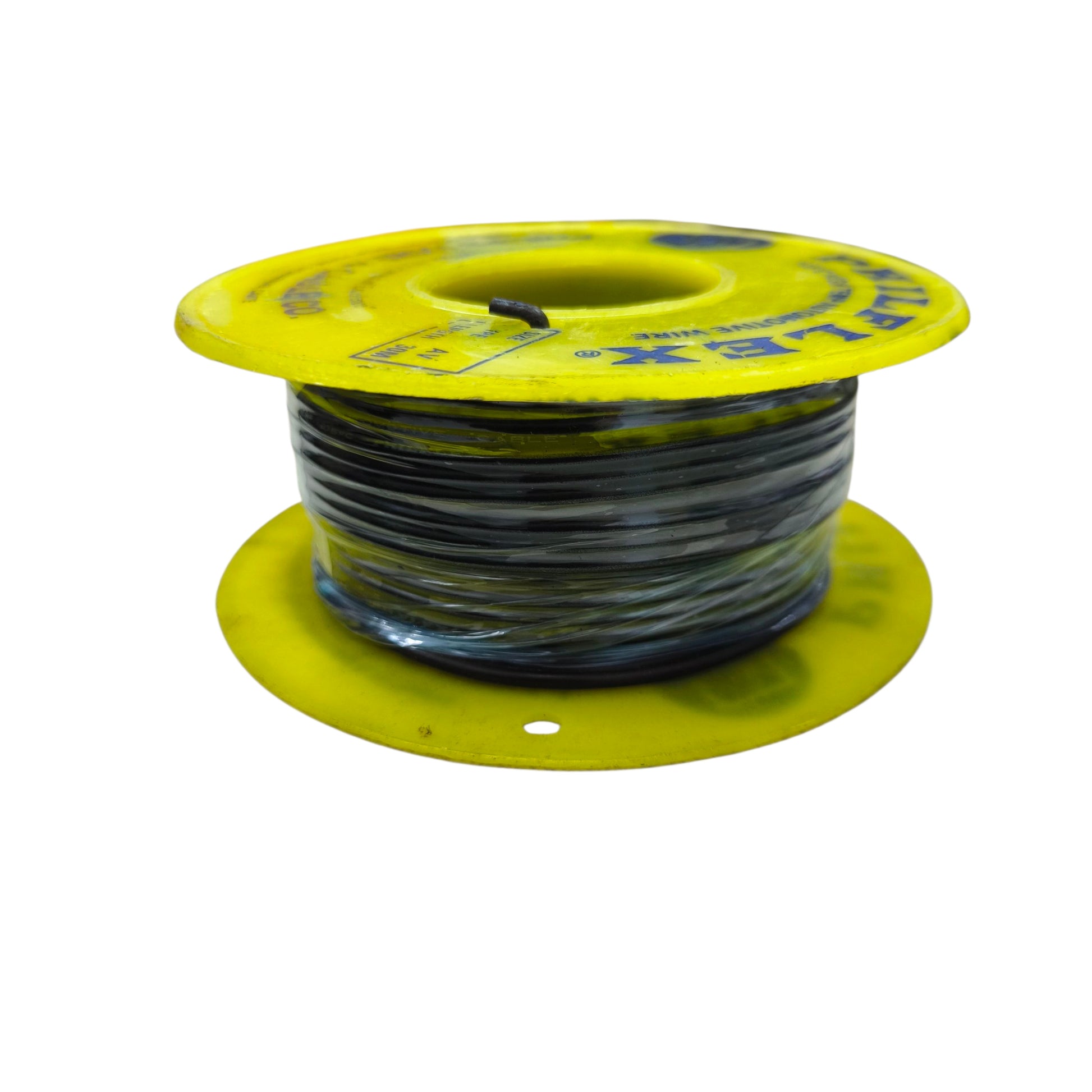 Philflex automotive wire 18 AWG Black 1 Roll 30 Meters on a yellow spool for automotive projects.