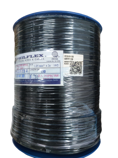 Philflex spool of black Flat Cord AWG 16 2 Core on reel insulated twin conductor cable for appliances