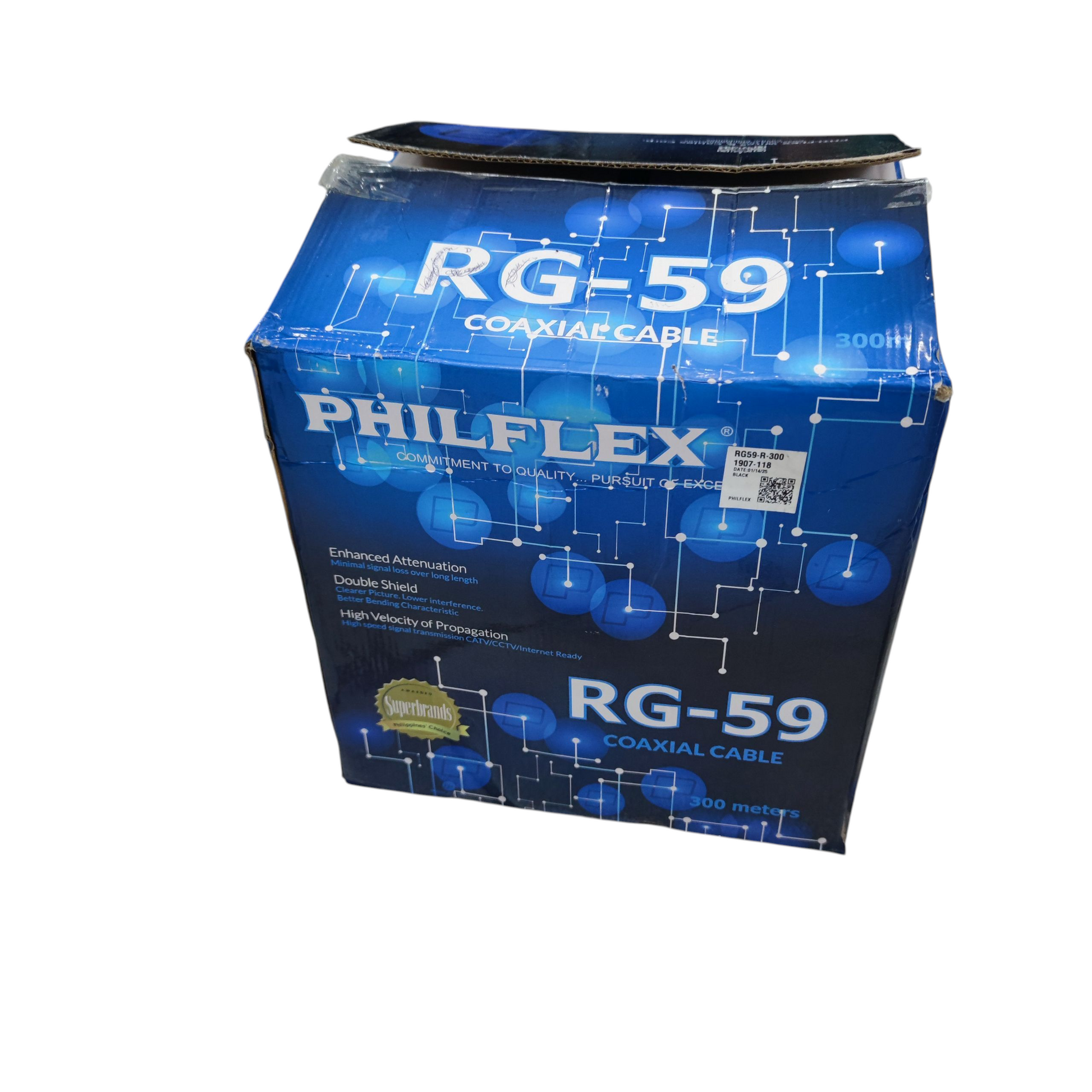 Philflex RG59 coaxial cable 150 meters box packaging with enhanced attenuation and quality design