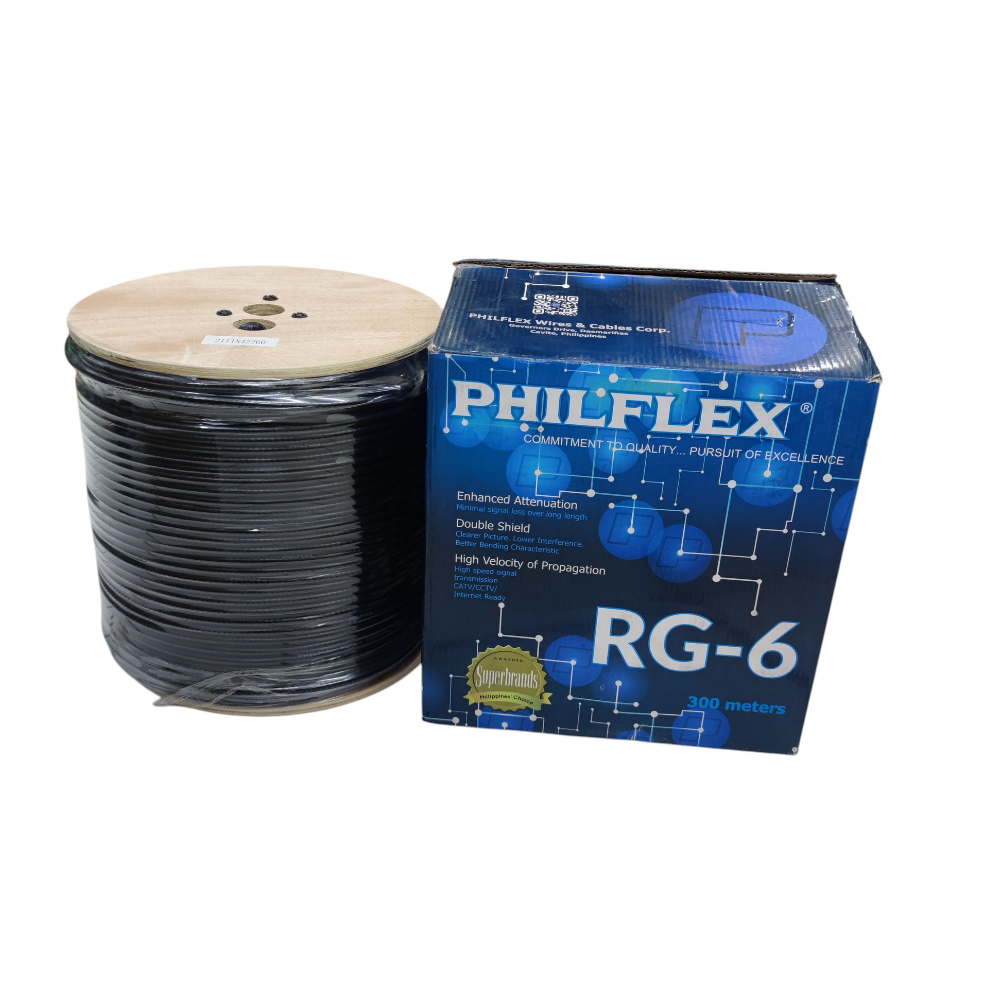 Philflex RG6 300 Meters Coaxial Cable with Enhanced Attenuation and Double Shielding