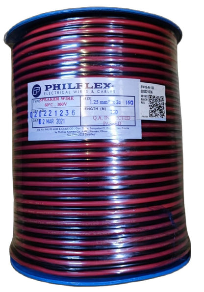 Philflex Speaker Wire AWG 16 spool with red and black insulation for audio connections