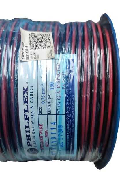 Philflex Speaker Wire AWG 18 red and black electrical cable spool with specification label