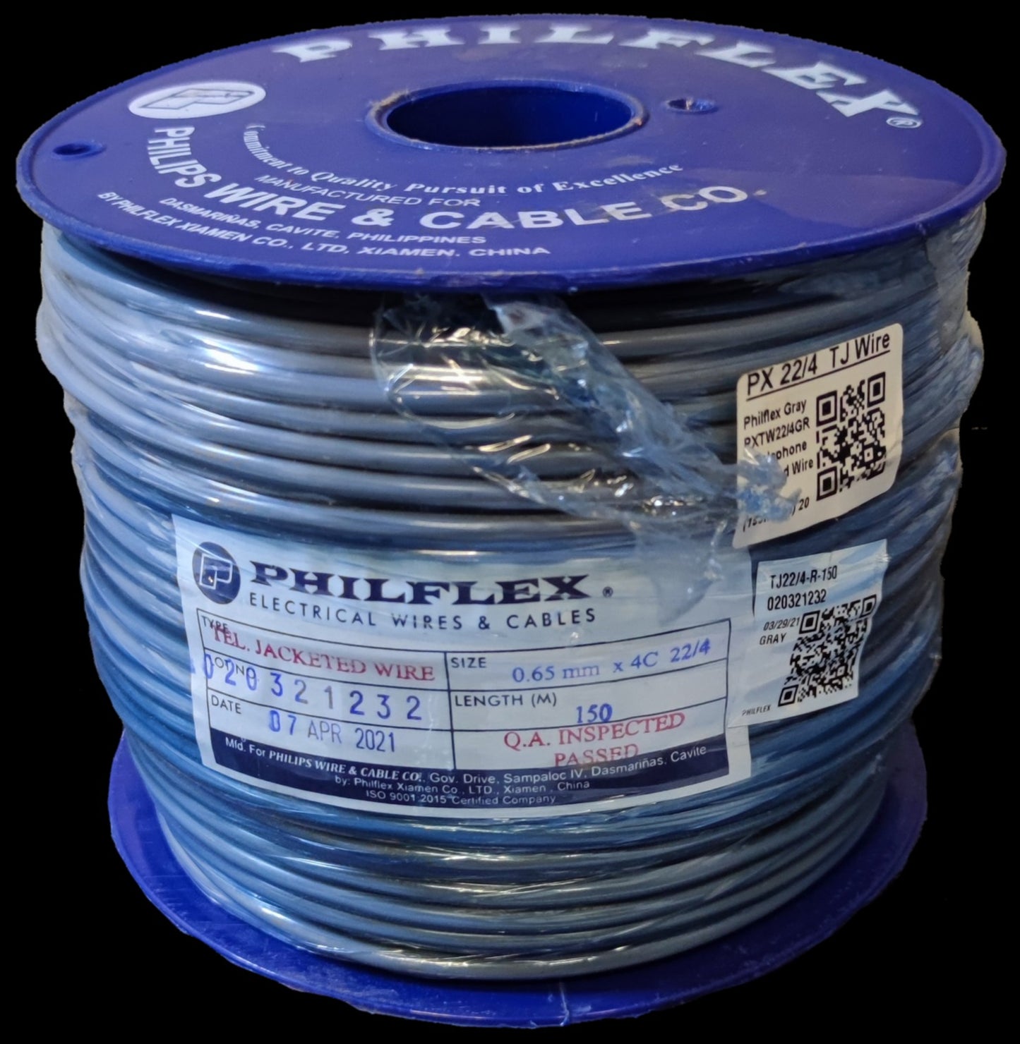 Philflex telephone wire AWG 22 spool with 150 meters of blue twisted wire for electrical use