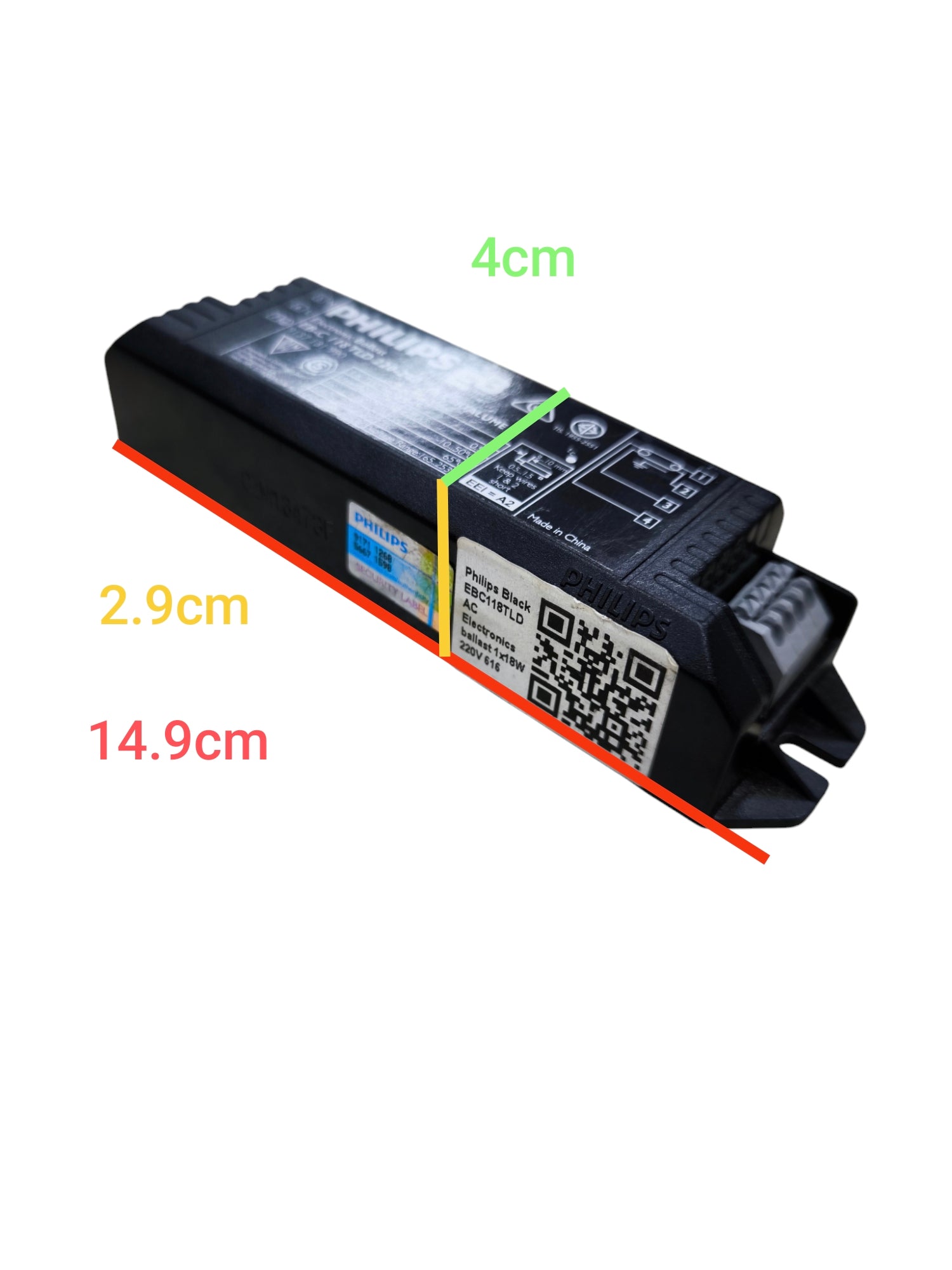 Philips 18W Electronic Ballast 220V black compact lighting accessory with product dimensions