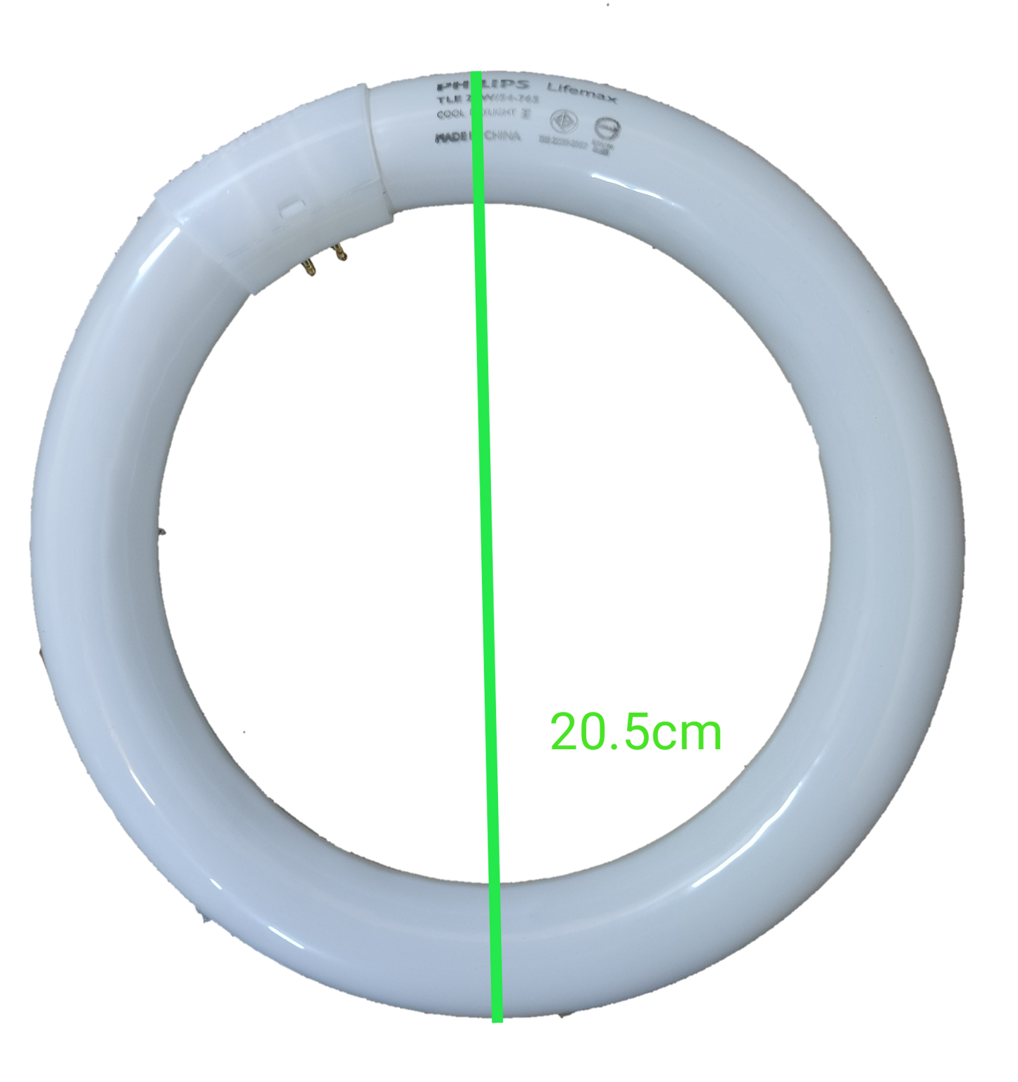 Philips Fluorescent 22W Circular Tube Daylight 6500K white ring light showing 20.5cm diameter measurement