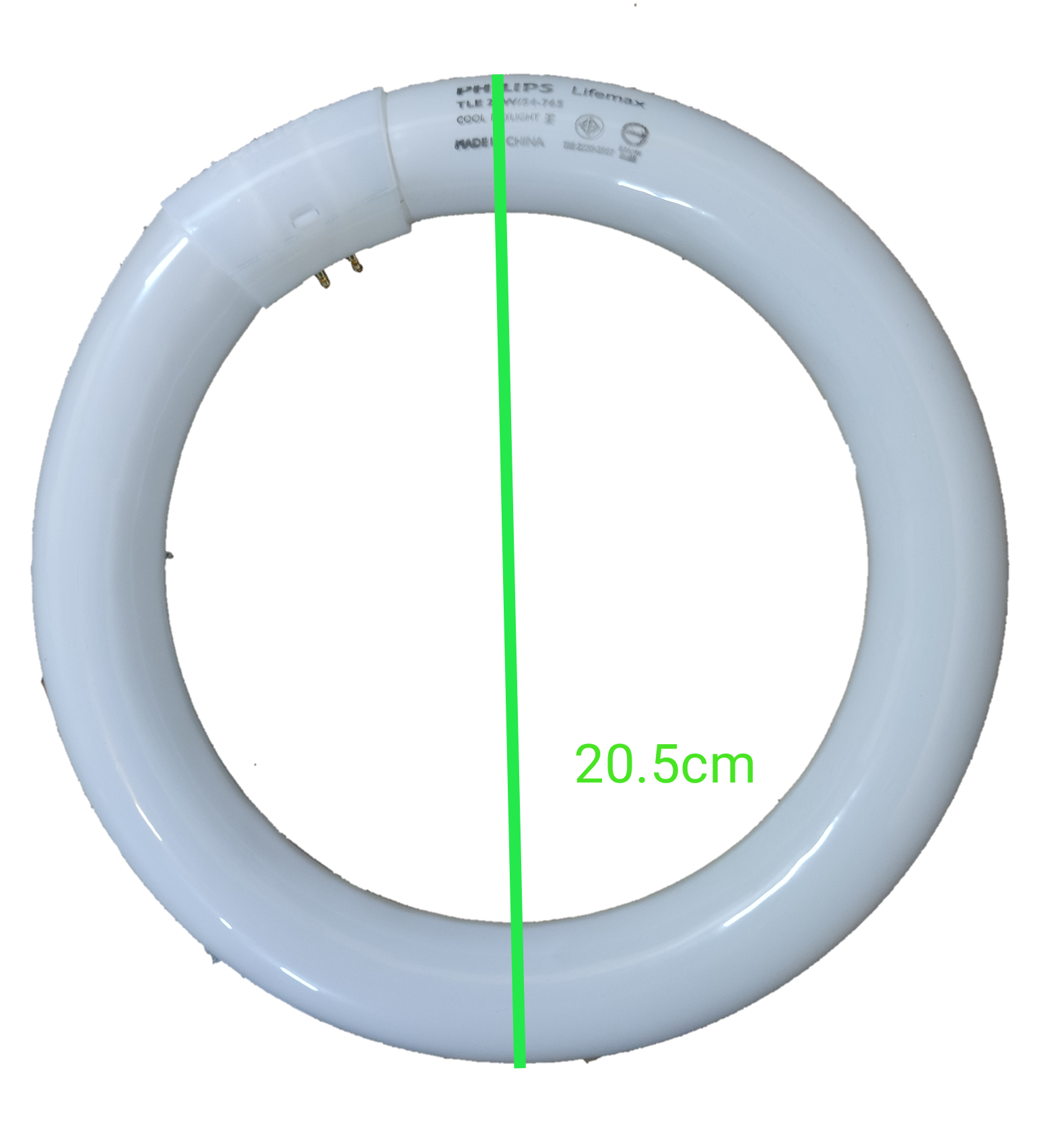 Philips Fluorescent 22W Circular Tube Daylight 6500K white ring light showing 20.5cm diameter measurement