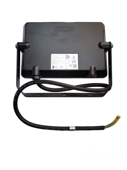 Philips 30W outdoor LED floodlight 220V with black casing and attached power cable for outdoor lighting