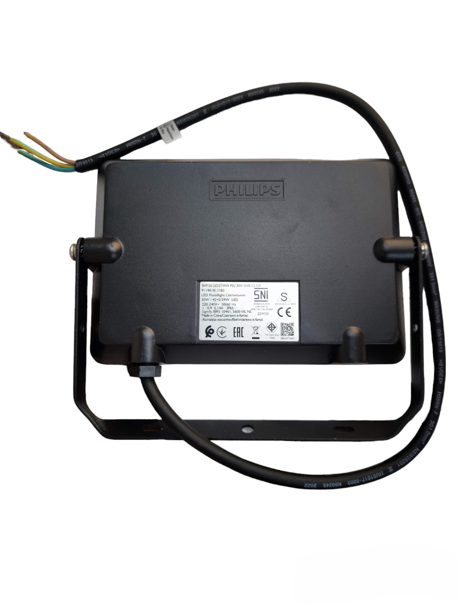 Philips 30W outdoor LED floodlight 220V with black casing and wired connection for outdoor lighting