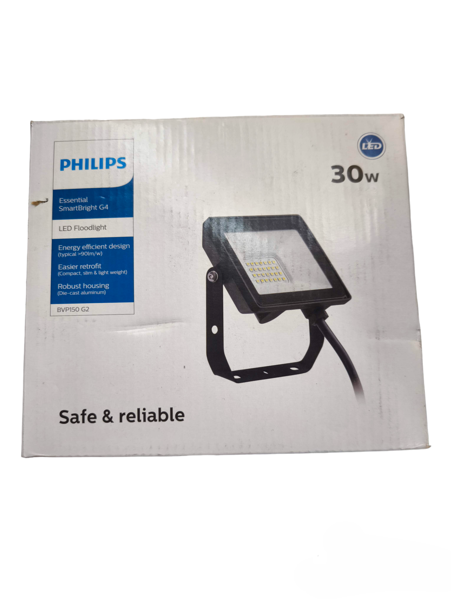 Philips 30W outdoor LED floodlight 220V in black with energy efficient design and robust housing
