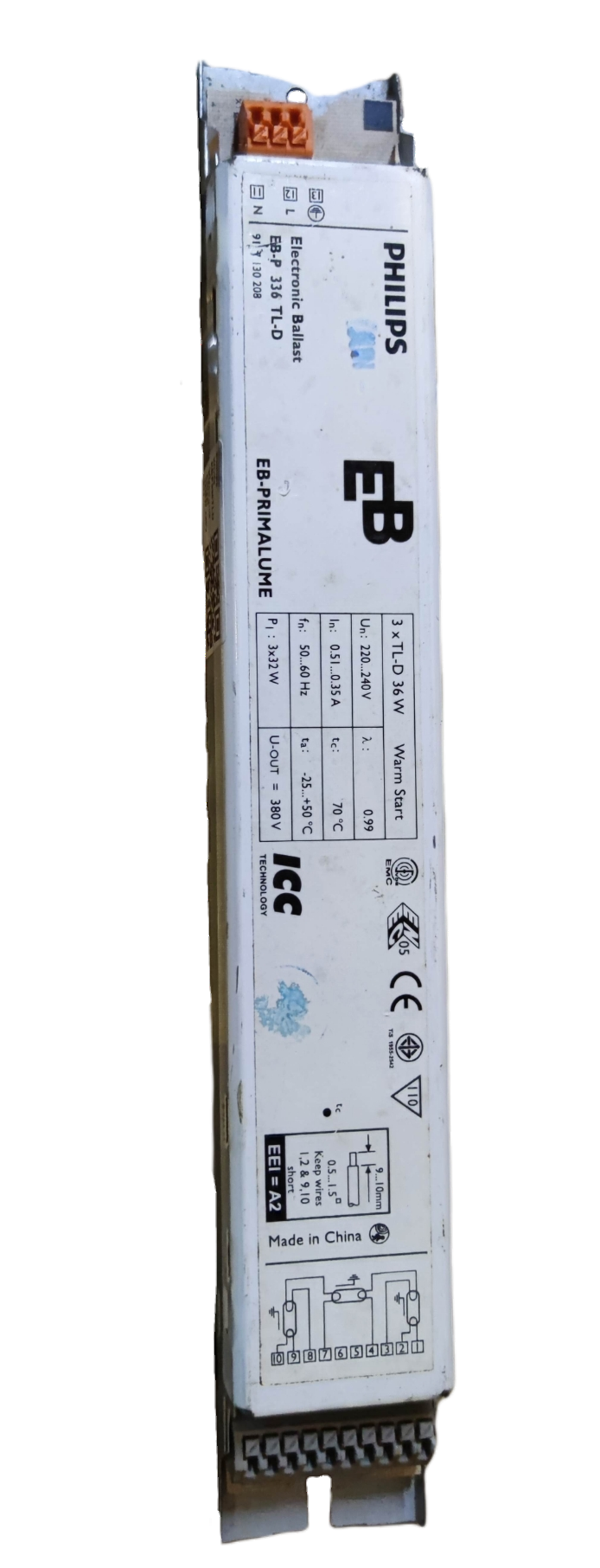 Philips Electronic Ballast 3x36W T-8 220V for fluorescent lighting with wiring diagram