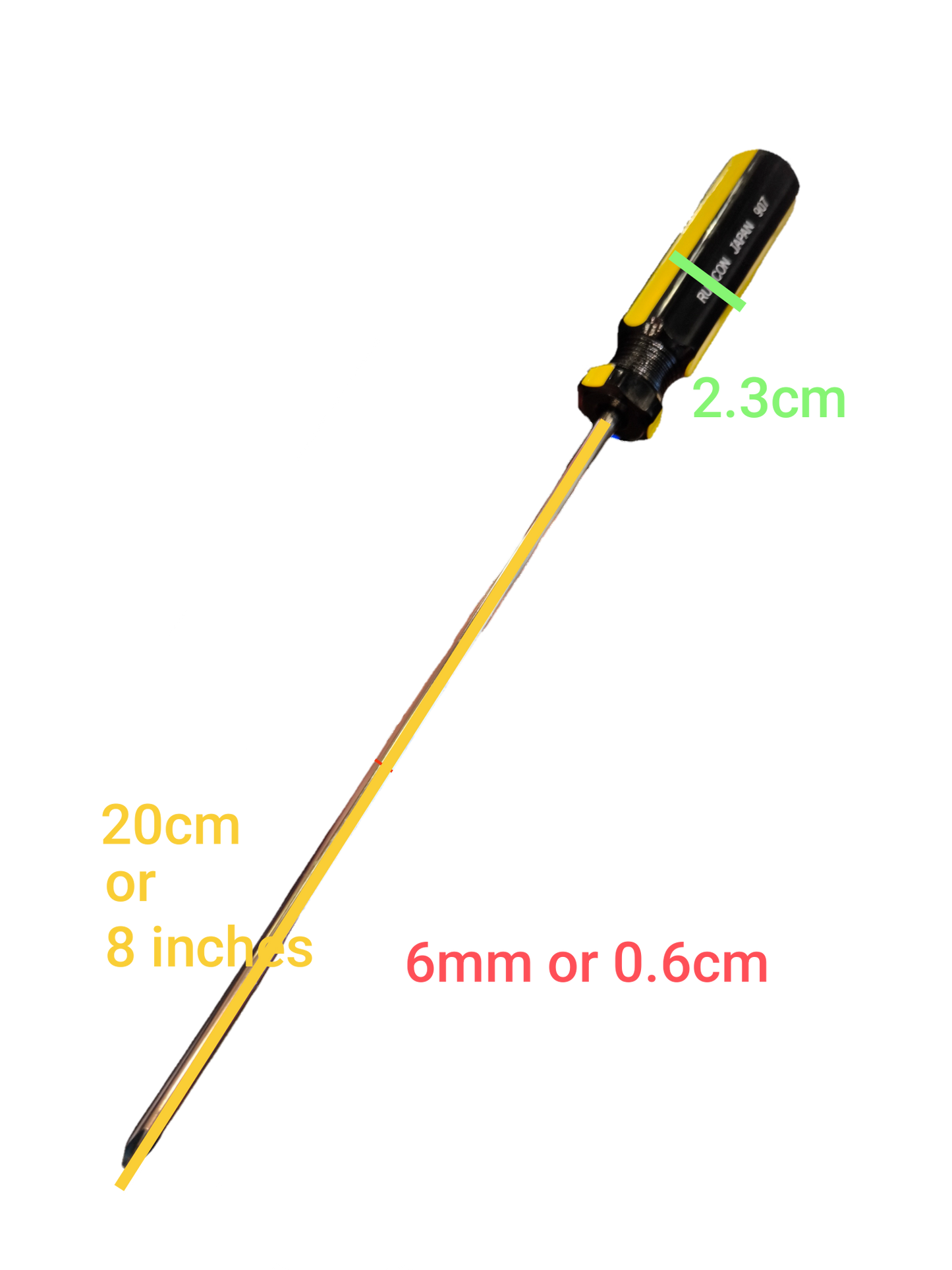 Rubicon Philips Head Screw Driver 907 200mm-6mm with yellow shaft and black handle