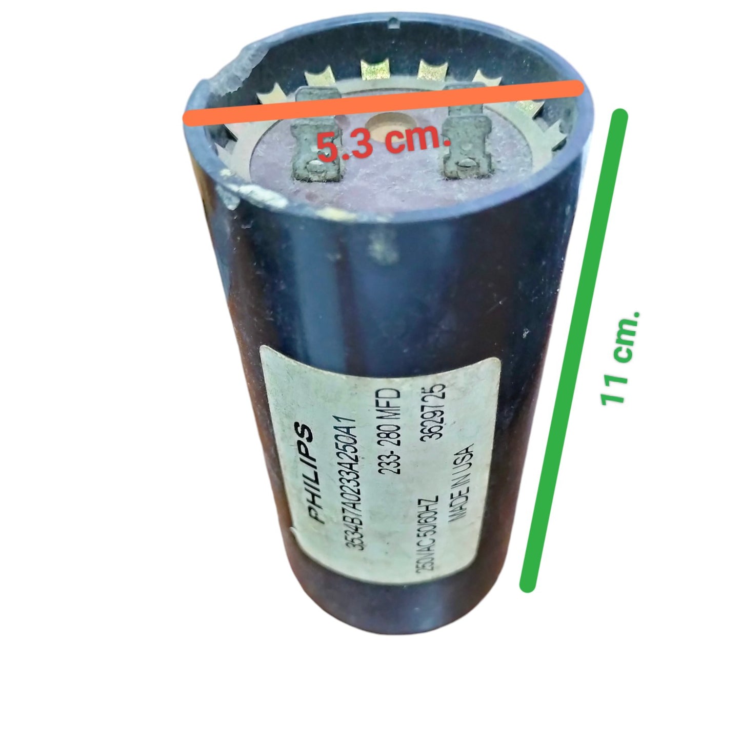 Philips Motor Starting Capacitor 233-280UF for fan parts and accessories with 5.3 cm diameter and 11 cm height