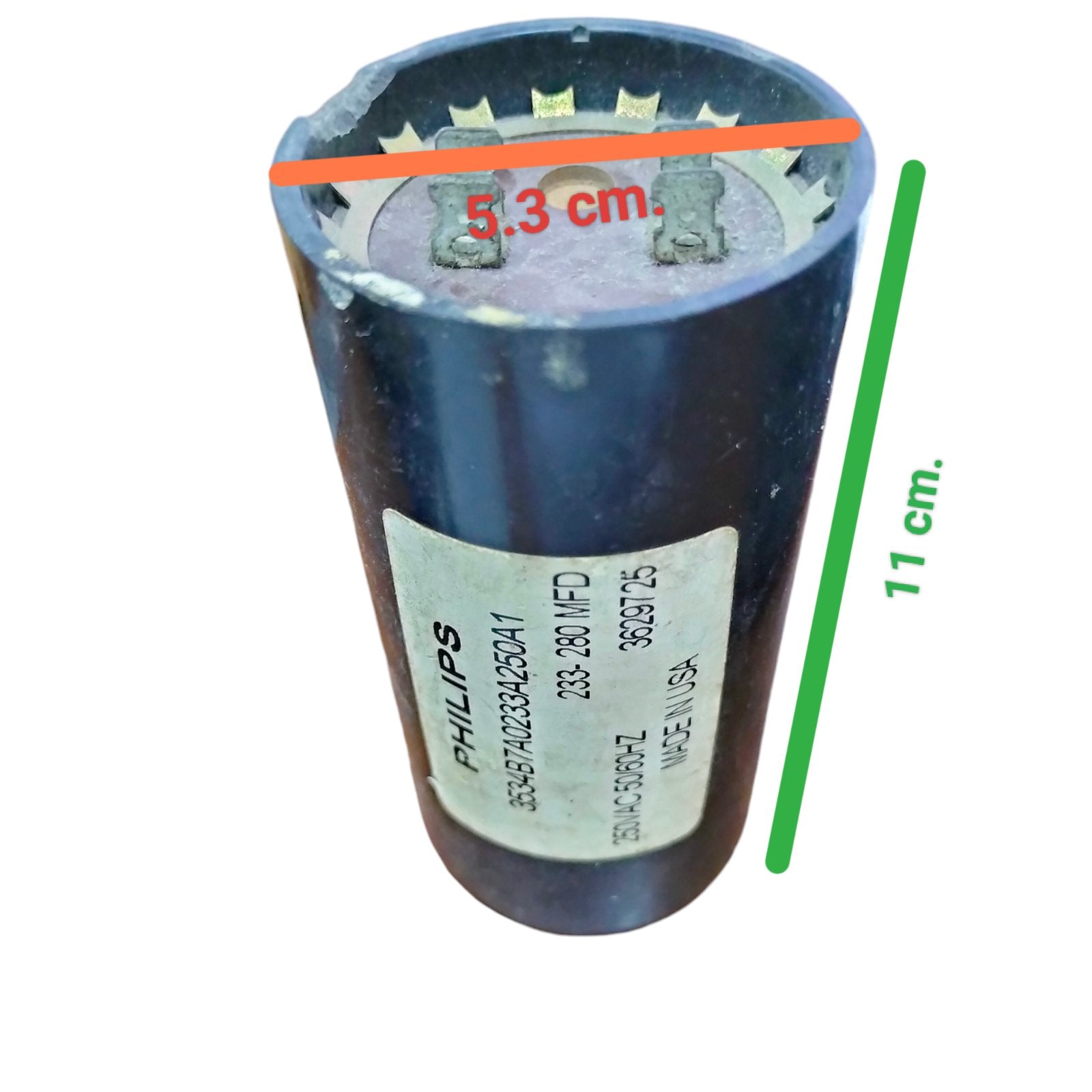Philips Motor Starting Capacitor 233-280UF for fan parts and accessories with 5.3 cm diameter and 11 cm height