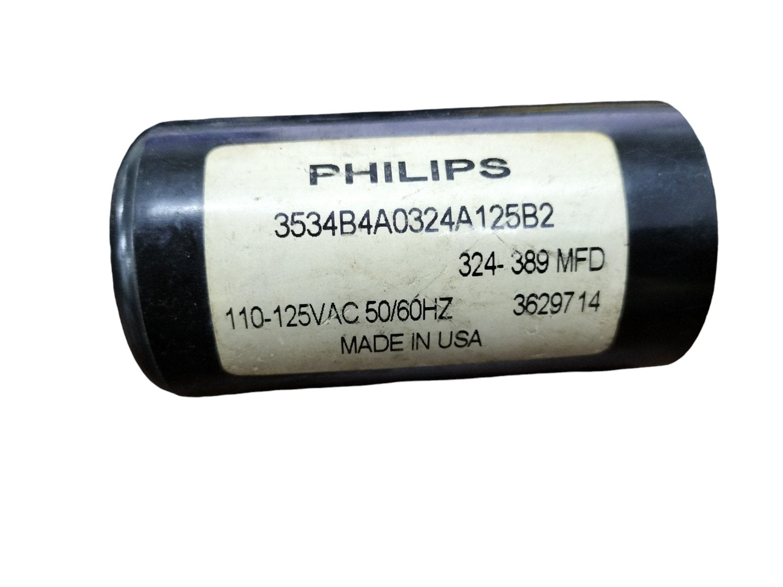 Motor Starting Capacitor 324-389 MFD black cylindrical electrical component by BMI