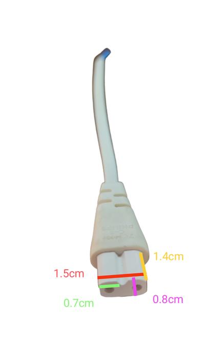 White Philips T5 batten connector wire adapter with measurements on black background
