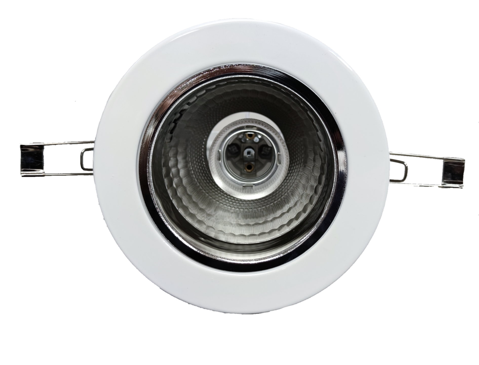 Biglite Pinlight Fixture E27 White Border recessed ceiling light with silver reflector and mounting clips