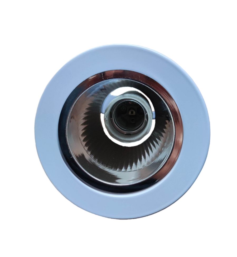 Biglite Pinlight Fixture E27 White Border recessed ceiling downlight with reflective silver interior and visible E27 socket