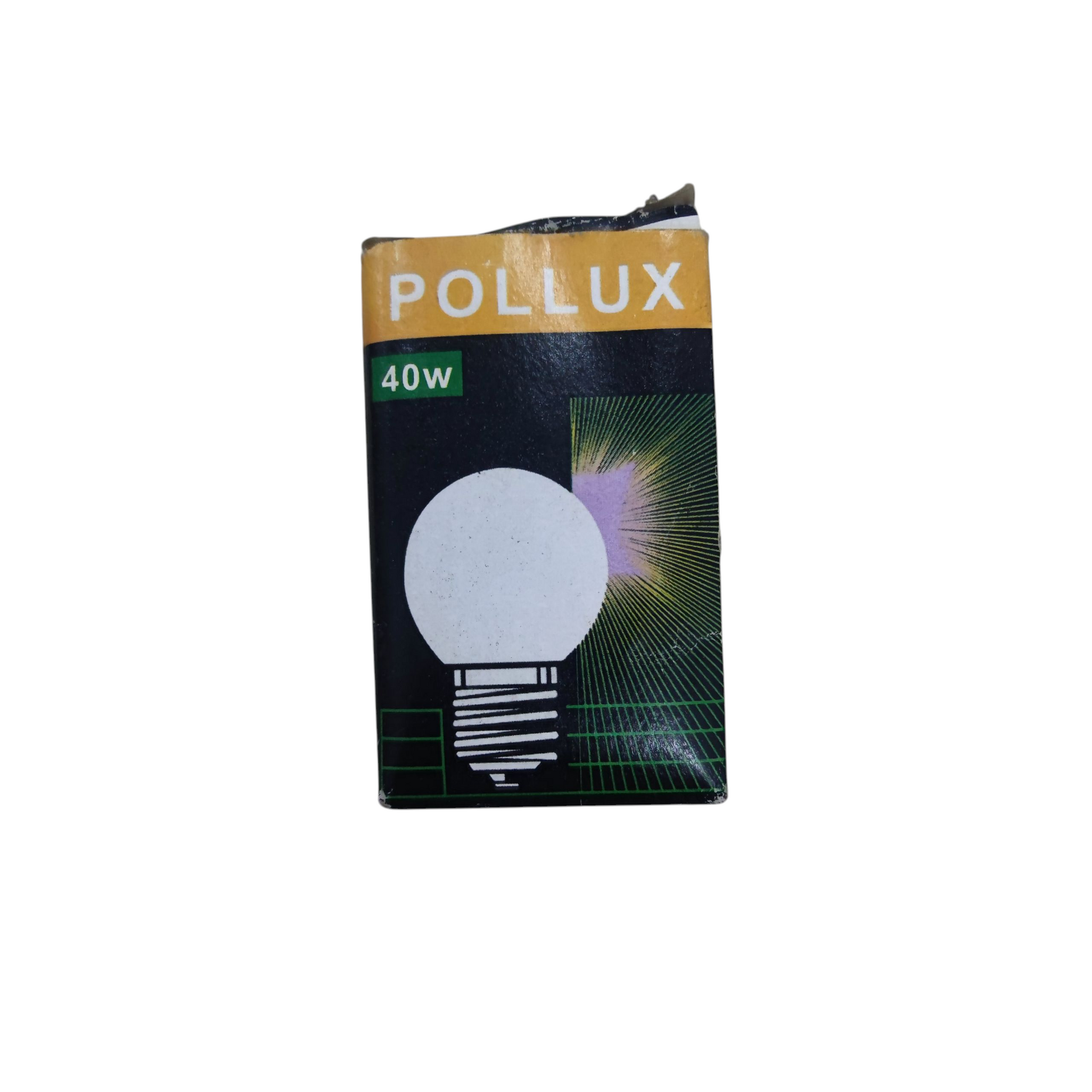 Pollux 40W incandescent bulb packaging featuring a simple design and clear label