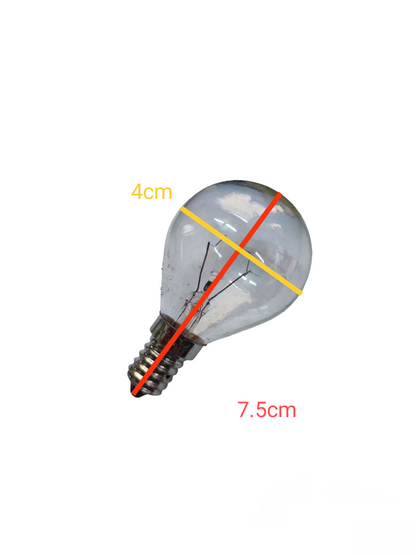 Pollux Incandescent Bulb Lustre Lamp clear small globe bulb with visible filament and measurements 4 cm and seven and a half cm