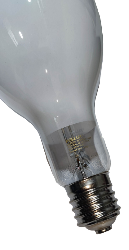 Pollux Mercury Lamp 500W E40 220V metal screw base industrial white glass bulb close up