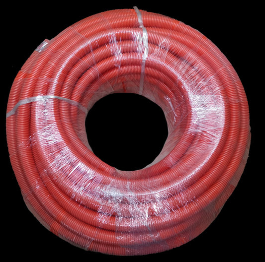 Poly Flexible Hose 1 Inch red corrugated electrical conduit wrapped in plastic for wiring protection