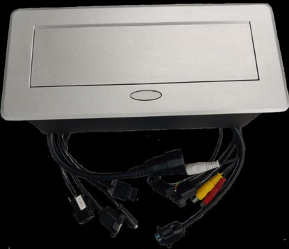 Grippes pop up table top multimedia outlet with multiple connection ports for convenient access