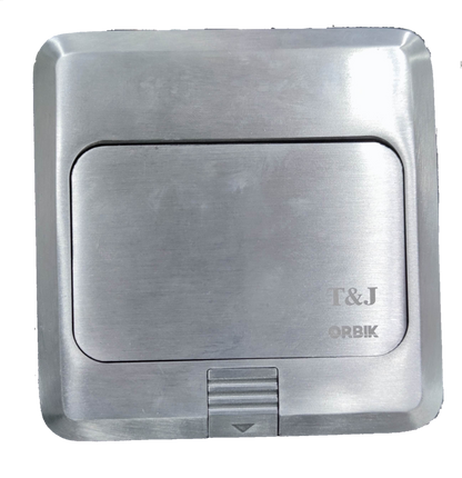 T&J Pop up Voice and USB Charging Outlet with sleek stainless steel cover closed