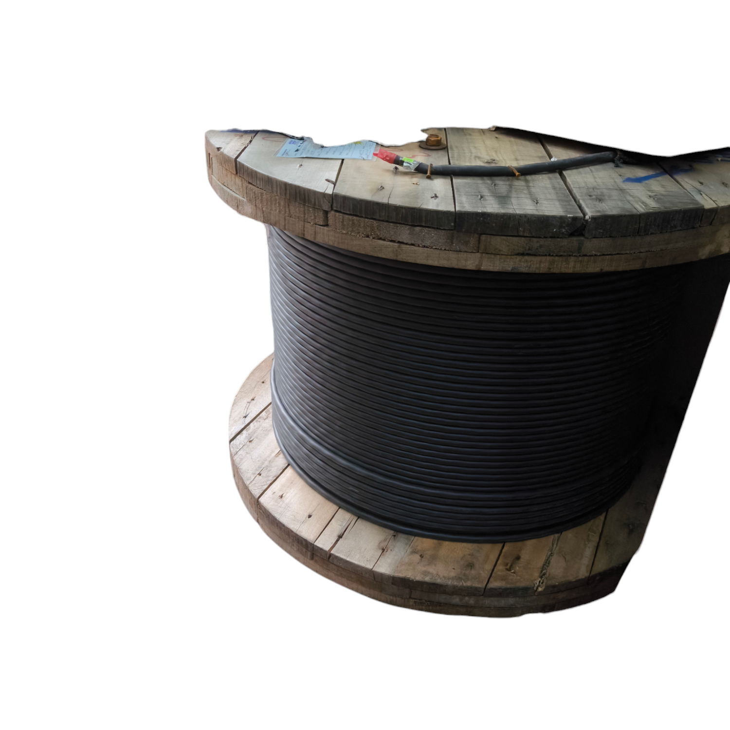 Philflex power cable heavy duty wire coiled on a large wooden spool for industrial use