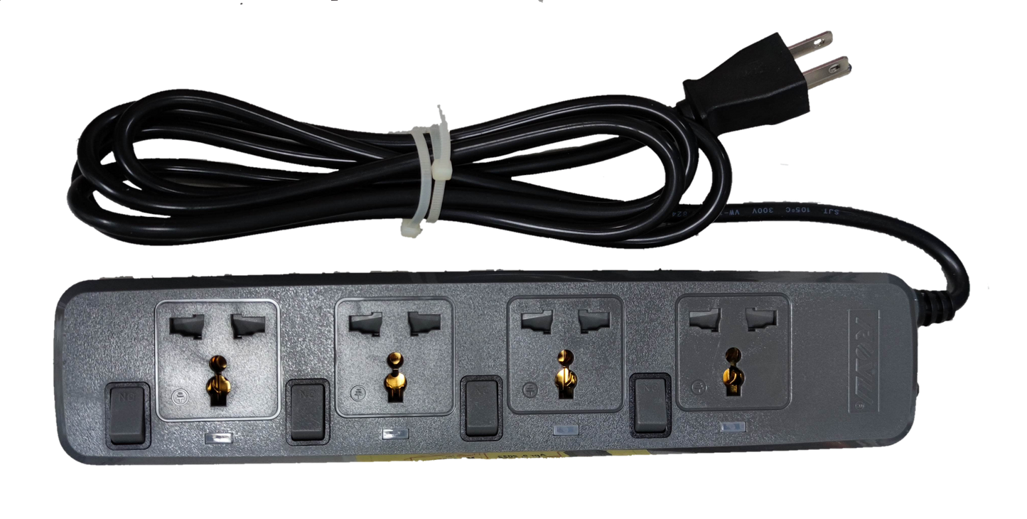 Royu power strip with 4 outlets with individual switch and black extension cord for home and office