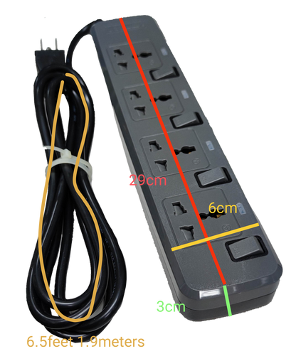 Royu power strip with 4 outlets with individual switch and 6.5 feet extension cord
