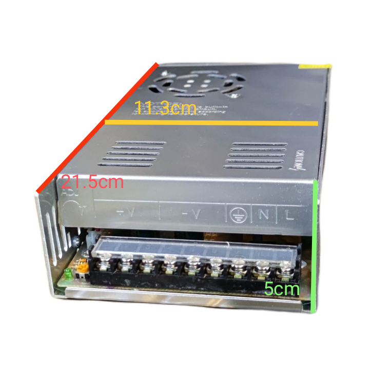 ZwitseRise Power Supply 24V 20A - 220V Input with Dimensions 21.5cm x 11.3cm x 5cm for Door Chimes
