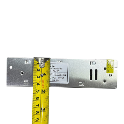 ZwitseRise Power Supply 24V 5A with durable metal casing and measurement tape for size reference