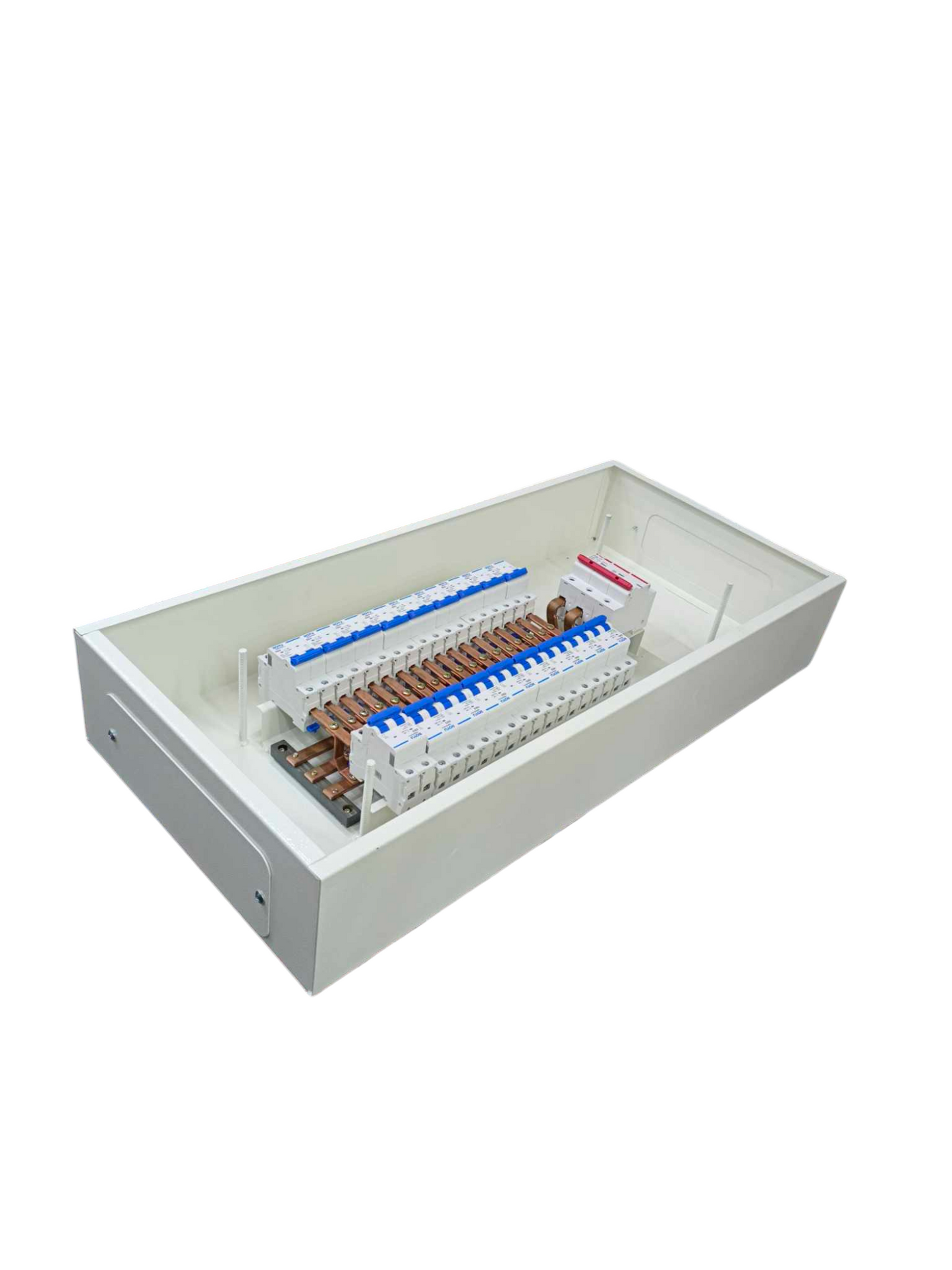 Himel and Royu 125A panel board 3 phase 18 Branches white metal enclosure with copper busbars and breakers