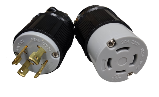 Grippes NEMA L15 250V industrial connector pair black housing 30A twist lock plug and receptacle