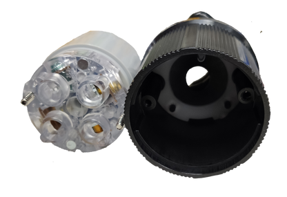 Grippes NEMA L15 250V 4 prong plug transparent wiring insert and black threaded housing for industrial power