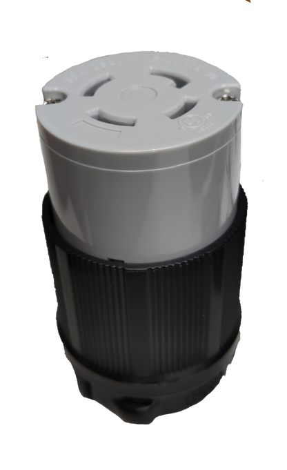 Grippes industrial black and white locking connector NEMA L15 250V 4 prong plug with ribbed body