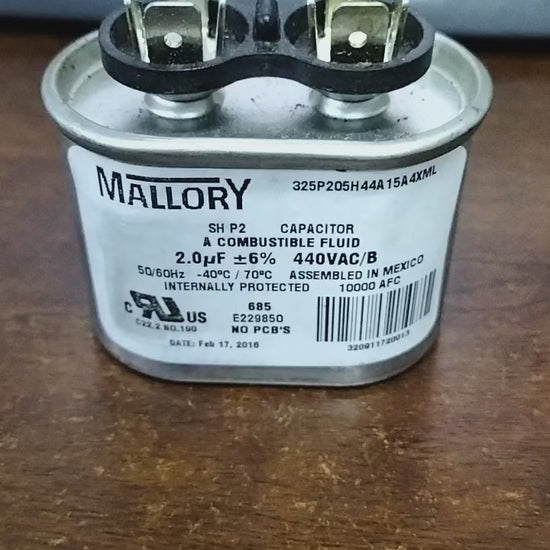 Mallory Oil-Filled Metallized Polypropylene Film Running Capacitor 2UF 440V AC 50/60Hz